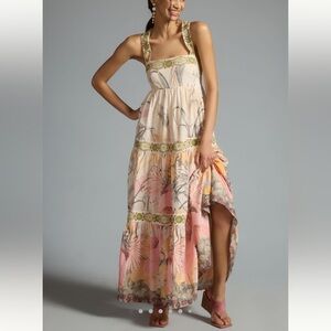 Anthropologie Square-Neck Floral Maxi Dress